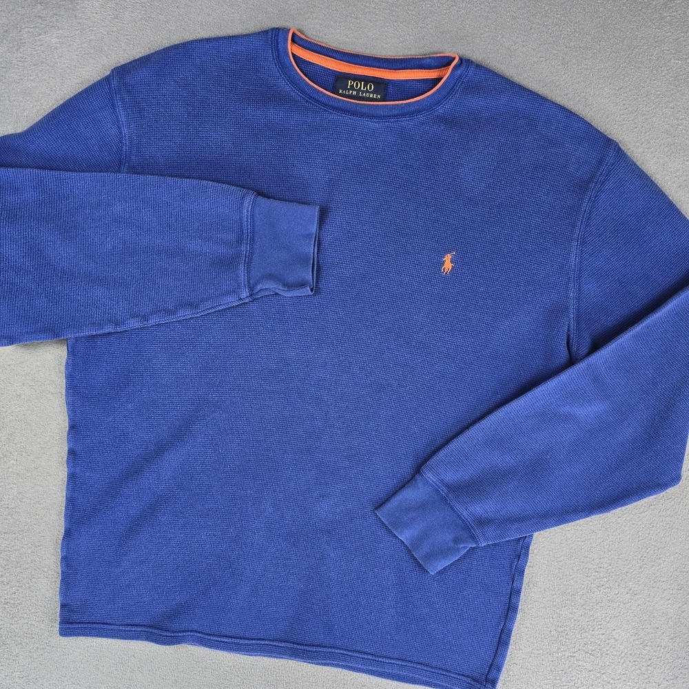 Polo Ralph Lauren Sweater Mens Large Blue Waffle Knit Thermal Crewneck Pullover